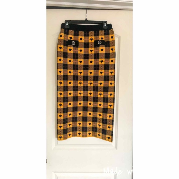 Alessandra Rich yellow heart check-pattern pencil skirt - Picture 6 of 12